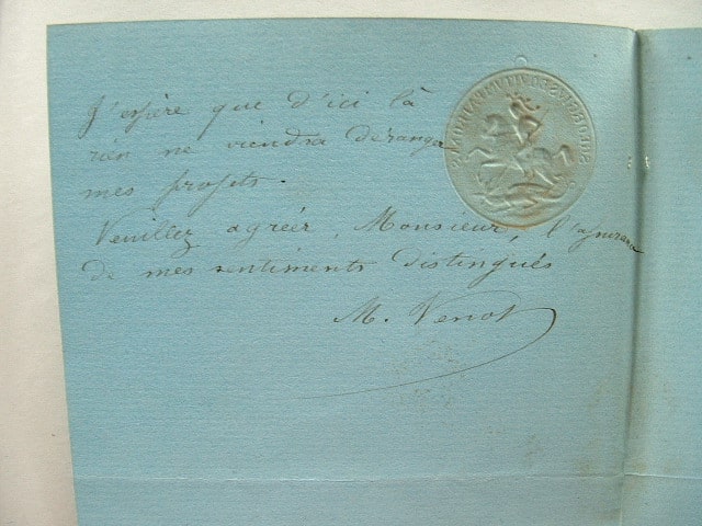 Lettre à en-tête d'une médaille de Saint-Georges terrassant le dragon.